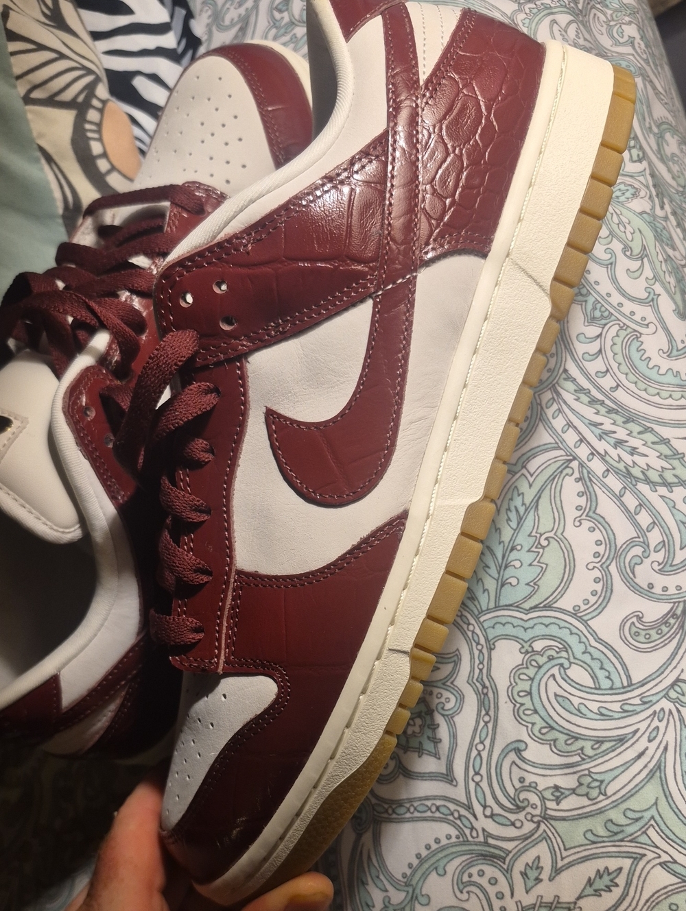 Nike Low Dunks Exsotic Print Calf Skin  Sneakers in Maroon and Cream